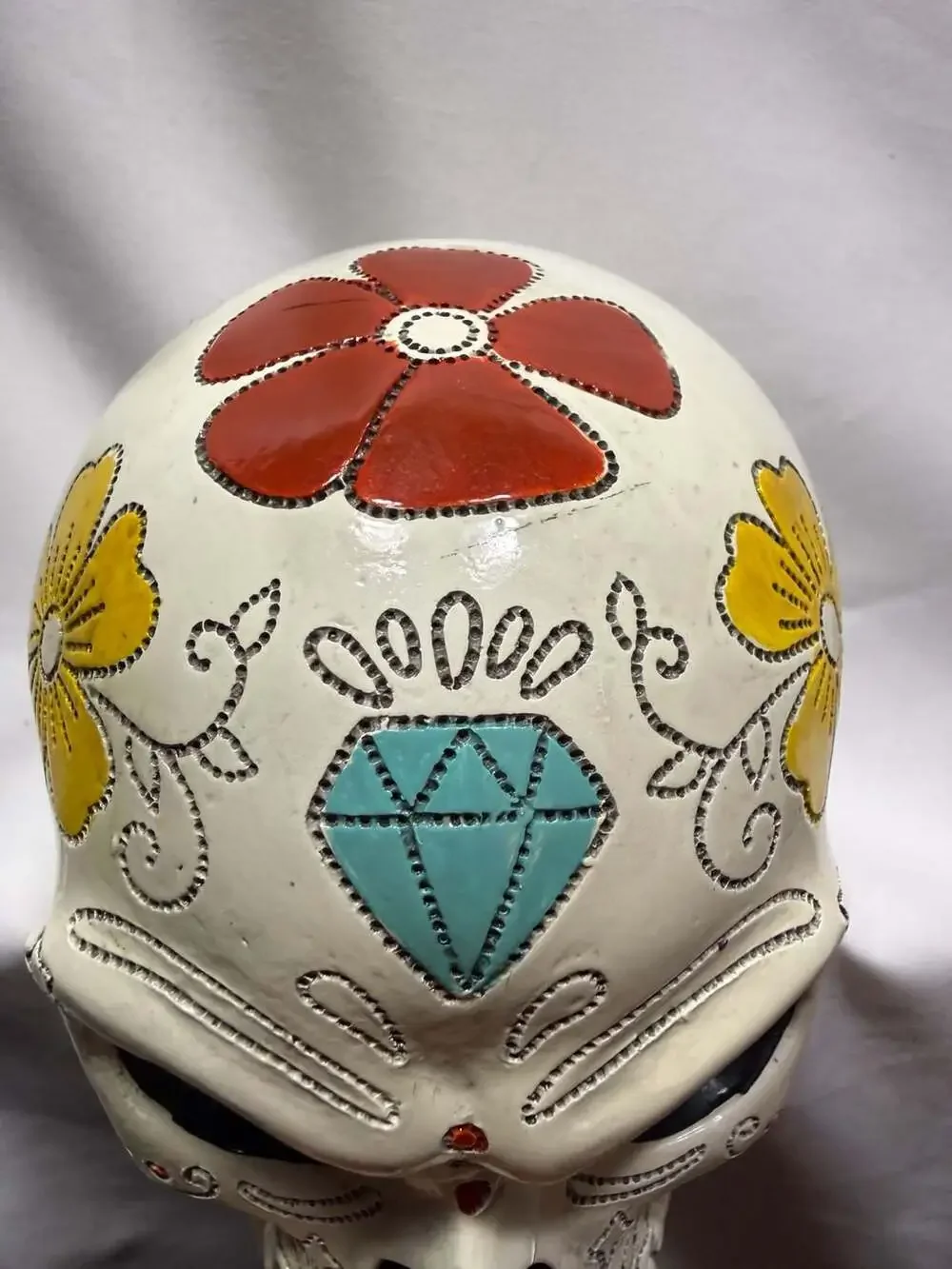 Summit Collection Day of the Dead Skull Figurine White Multicolor Resin